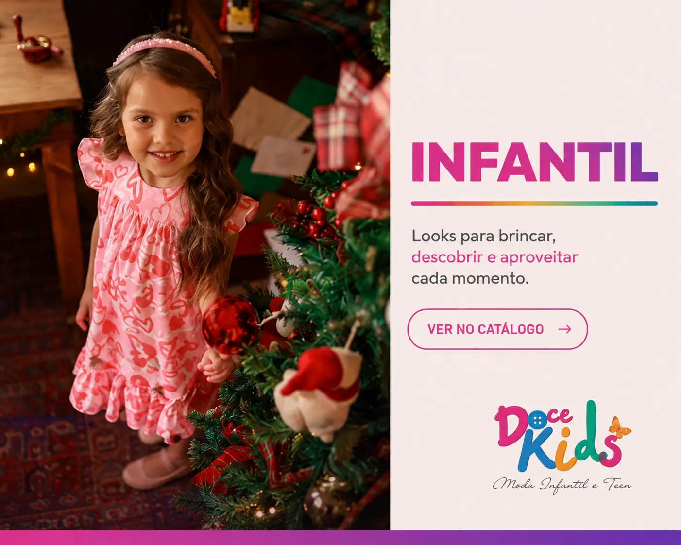 Categoria Infantil da Doce Kids: menina com vestido rosa — looks para brincar, descobrir e aproveitar
